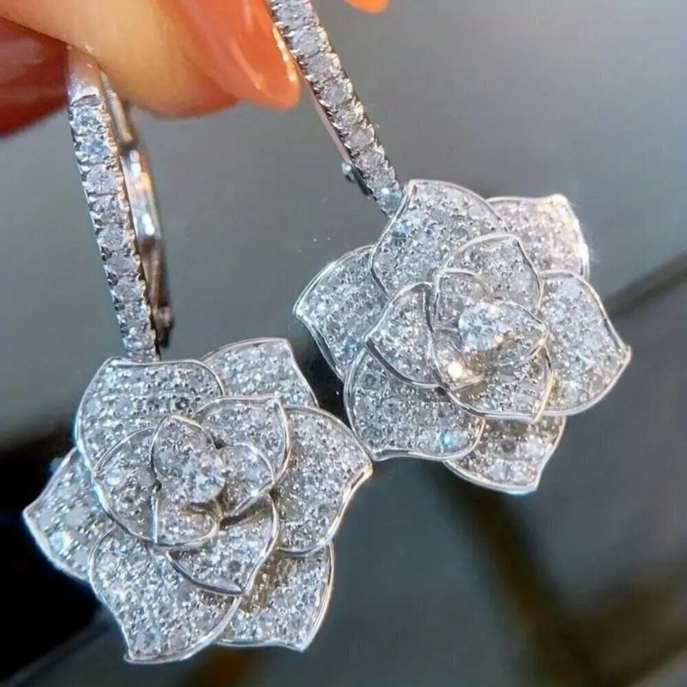 Rose Crystal Zirconia Encrusted Bridal Dainty Earrings NEW